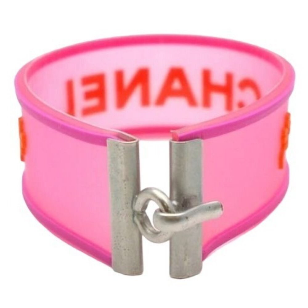 Authentic CHANEL CC Logo 01P Rubber Bracelet Pink Orange Jelly Bangle Cambon - Picture 2 of 7